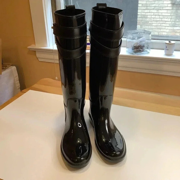 COACH Authentic Black Knee High Rainboots Size 10 - Picture 2 of 14